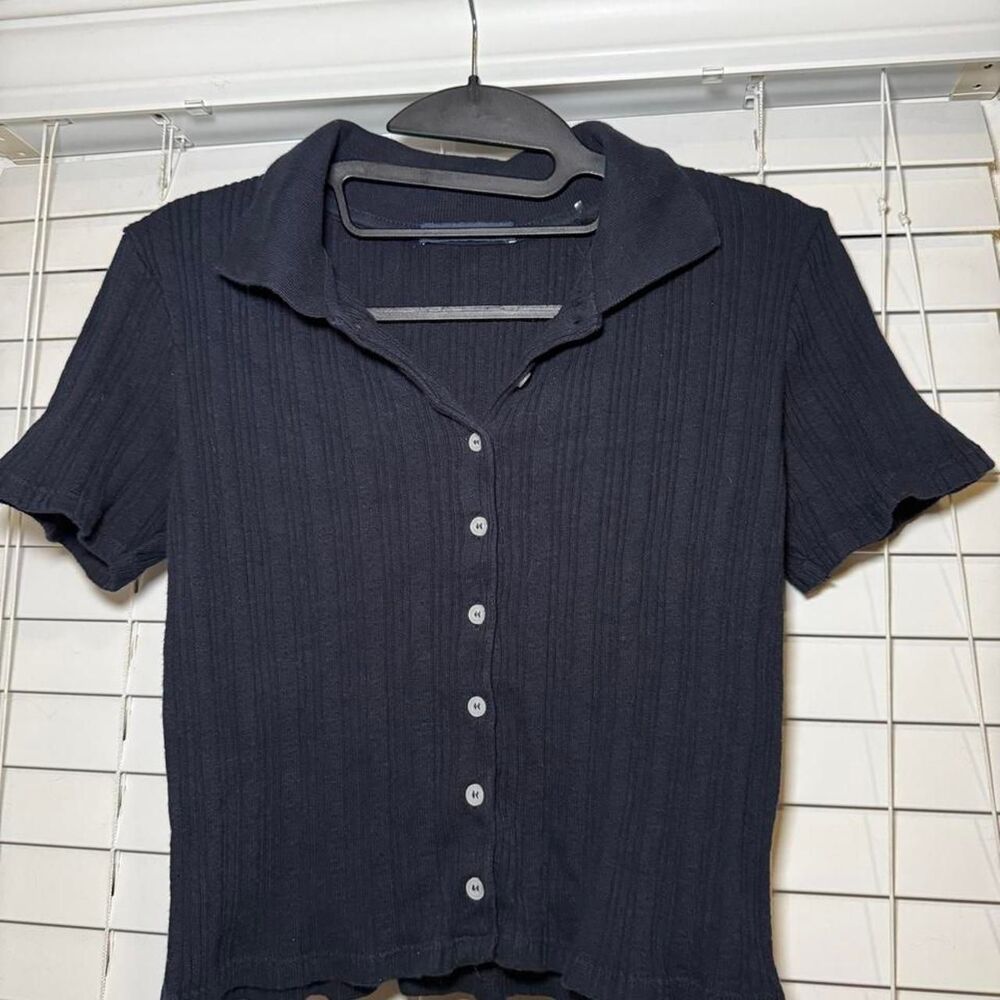 Brandy-melville Women's Navy and Blue Shirt